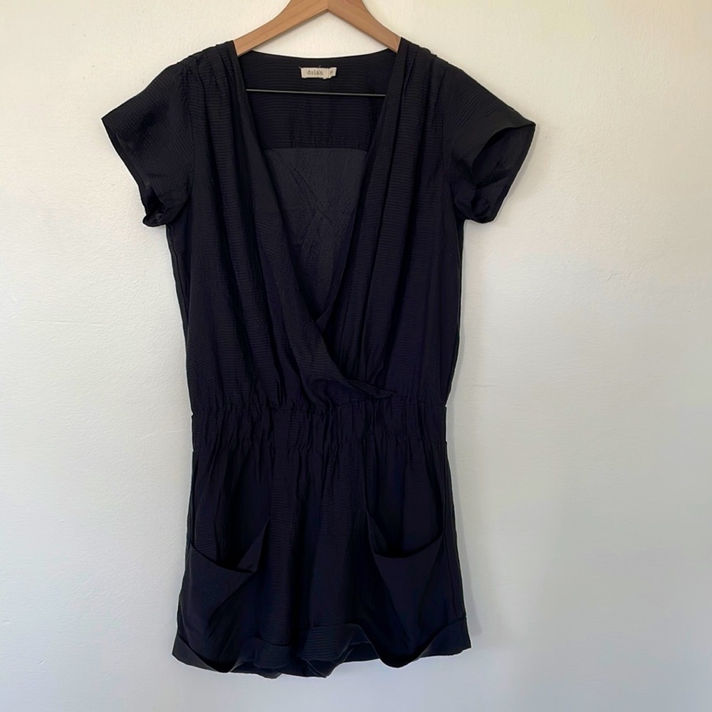 Anthropologie | Dolan | 100% Silk Deep V Surplice Short Sleeve Drop Wasit Romper